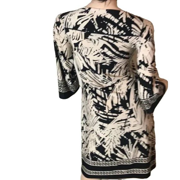 Enfocus Studio Dark Chocolate/Off-White Abstract Knee Length Long Sleeve Dress, - Picture 6 of 13